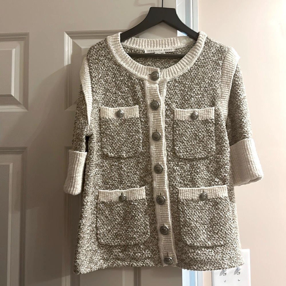 Veronica Beard Cream and Gray Knit Cardigan